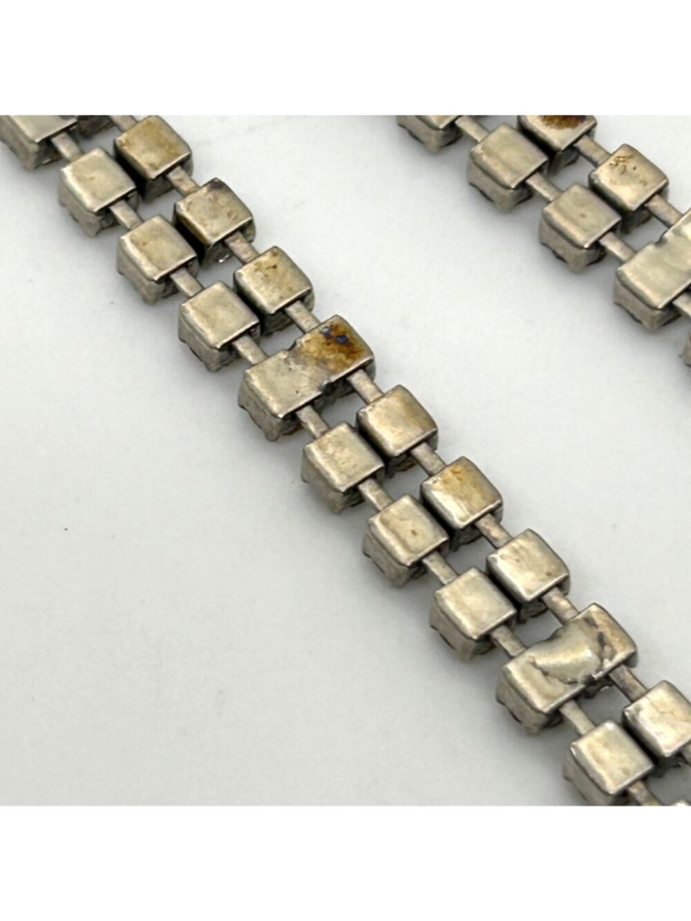 Vintage Double Strand Rhinestone Choker Necklace Silver Tone Crystal Bridal Prom - Picture 9 of 15